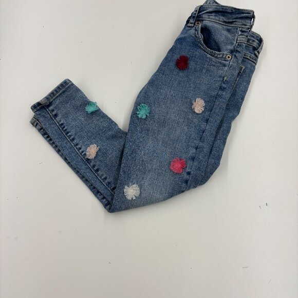 Gymboree Super Skinny jeans with  colorful pom-pom decorations - Girls Sz 6 - Picture 4 of 9
